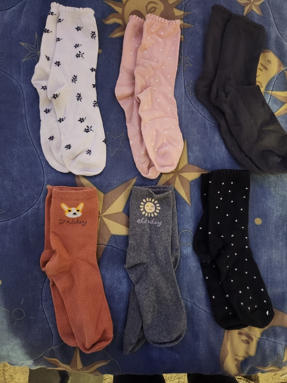6 Pair Of Girls Crew Socks - Pink, White, Gray, Black, Rust